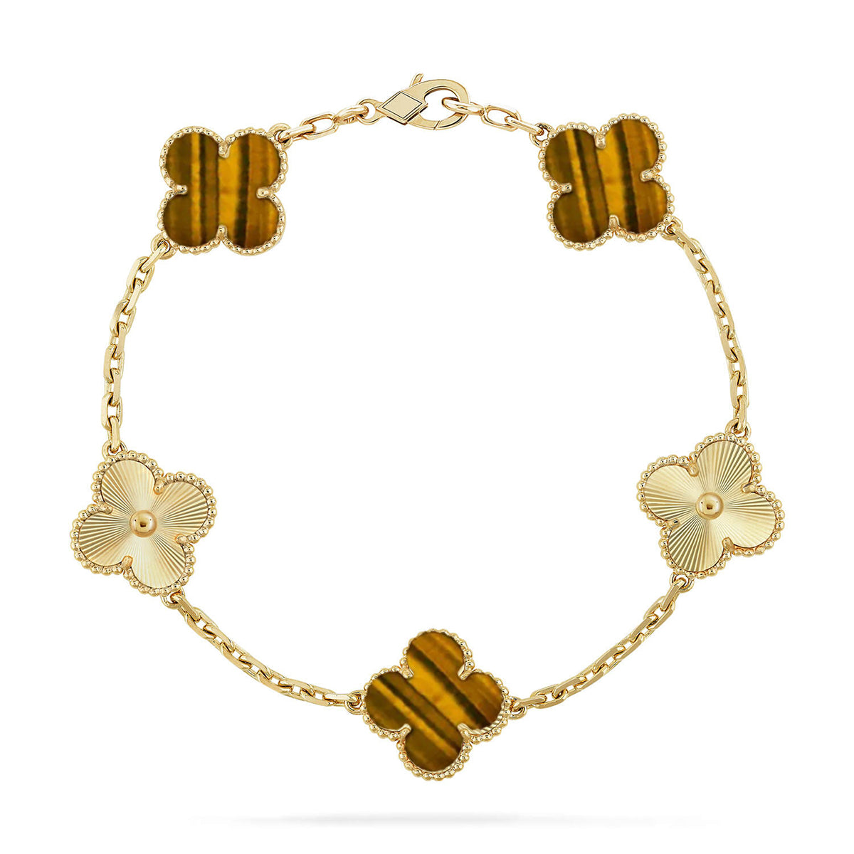 [Marin-Jewelry] CLOVER 5 MOTIFS TIGER EYE BRACELET COLLECTION