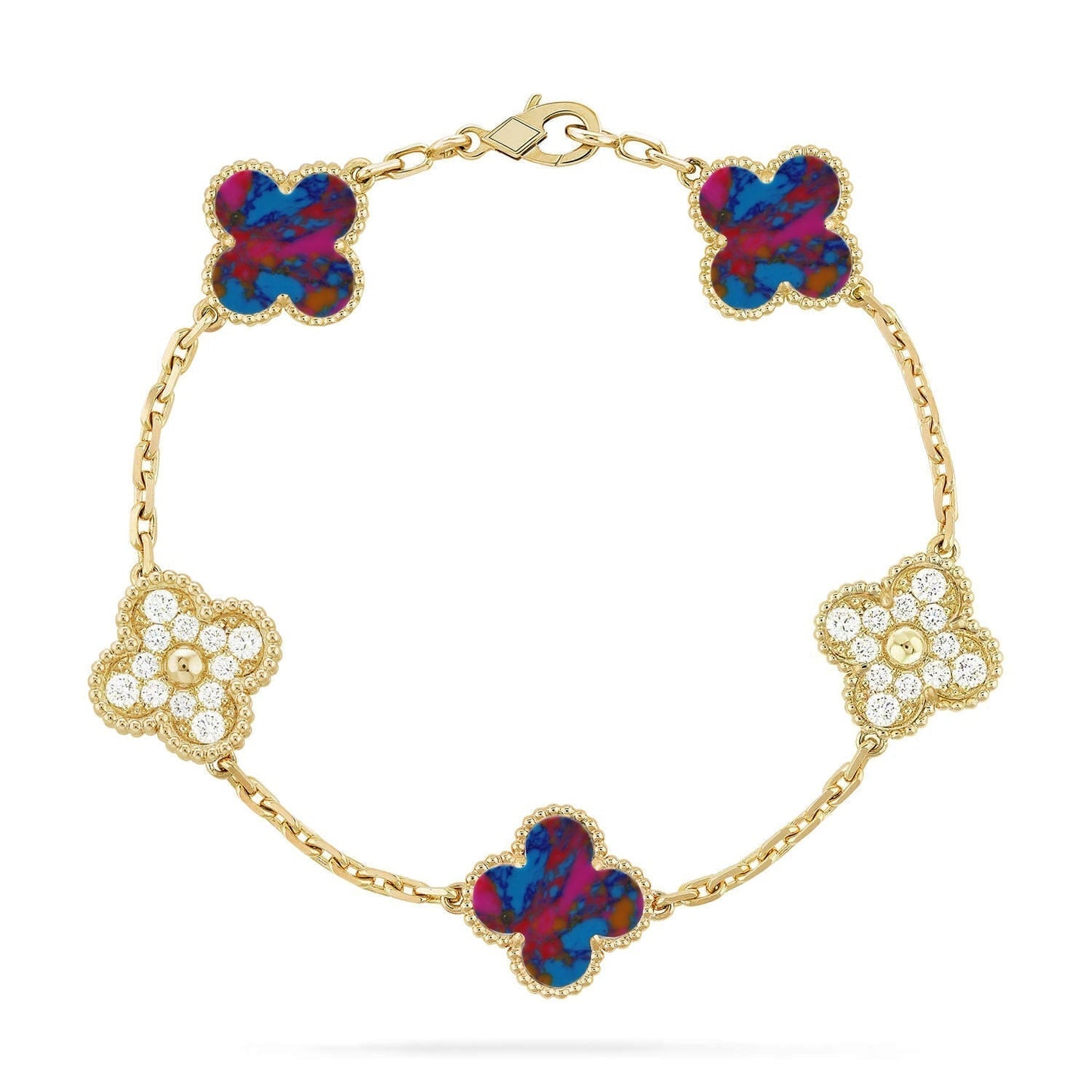 [Marin-Jewelry]CLOVER 5 MOTIF COLOR GEMSTONES BRACELET COLLECTION