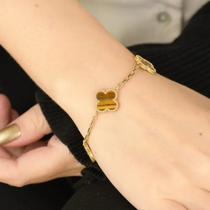 [Marin-Jewelry] CLOVER 5 MOTIFS TIGER EYE BRACELET COLLECTION