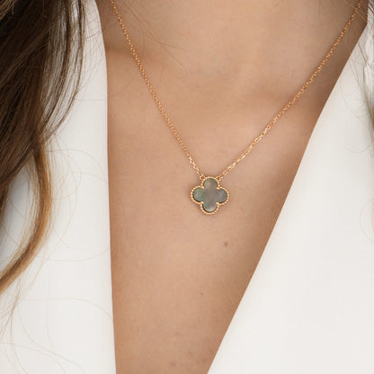 [Marin-Jewelry]CLOVER 15MM  GRAY MOTHER OF PEARL NECKLACE