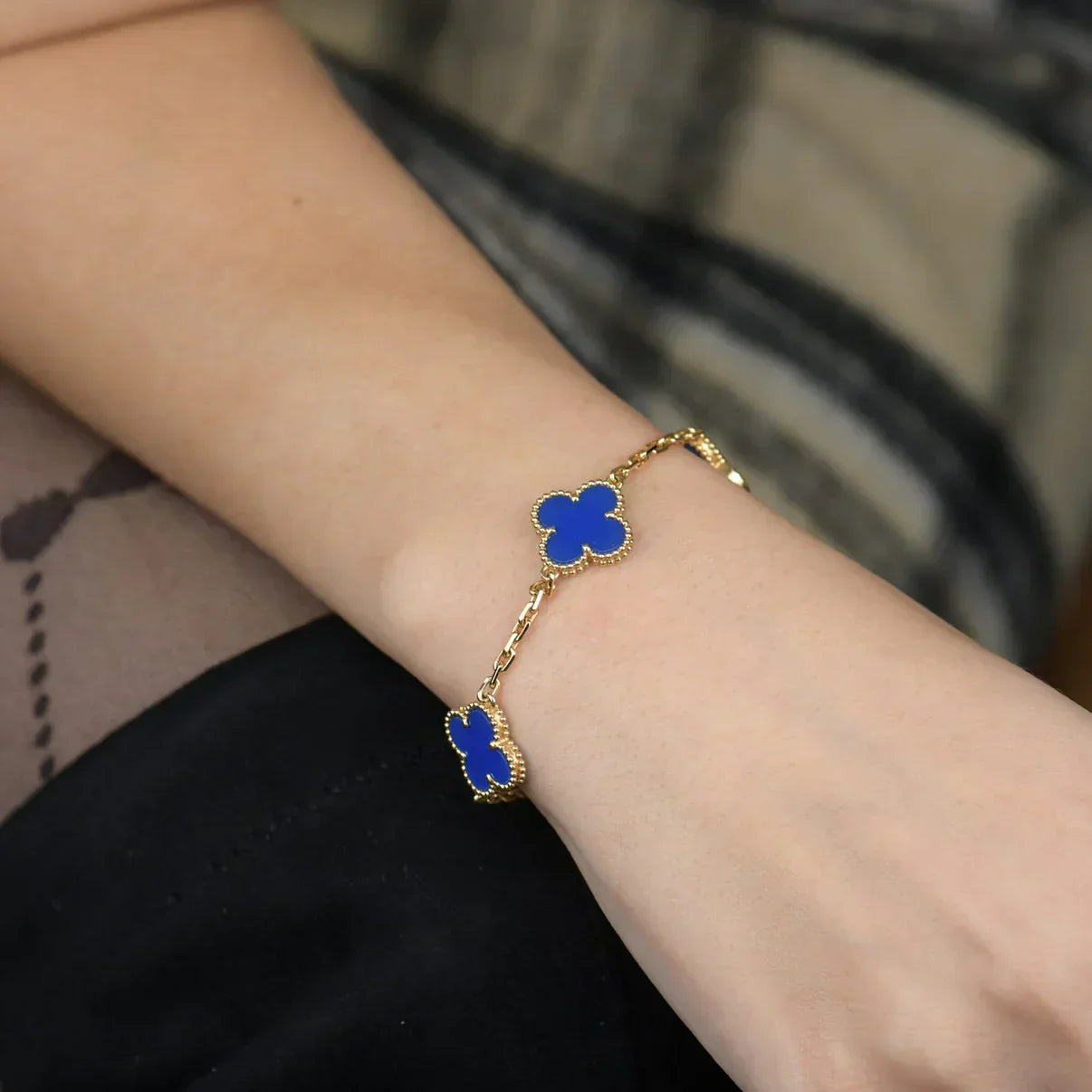 [Marin-Jewelry] CLOVER 5 MOTIF BLUE AGATE BRACELET COLLECTION