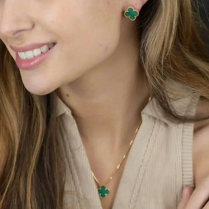 [Marin-Jewelry]CLOVER MINI 9.5MM MALACHITE  EARRINGS