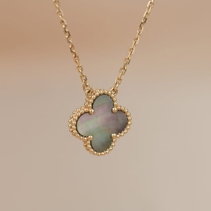 [Marin-Jewelry]CLOVER 15MM  GRAY MOTHER OF PEARL NECKLACE