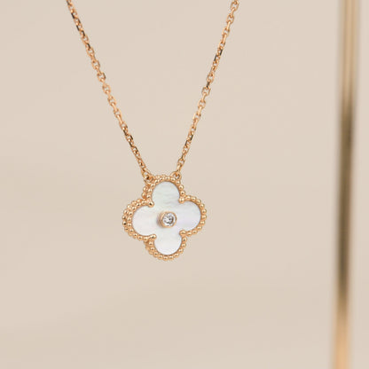 [Marin-Jewelry]CLOVER 15MM DIAMOND WHITE FRITILLARIA NECKLACE
