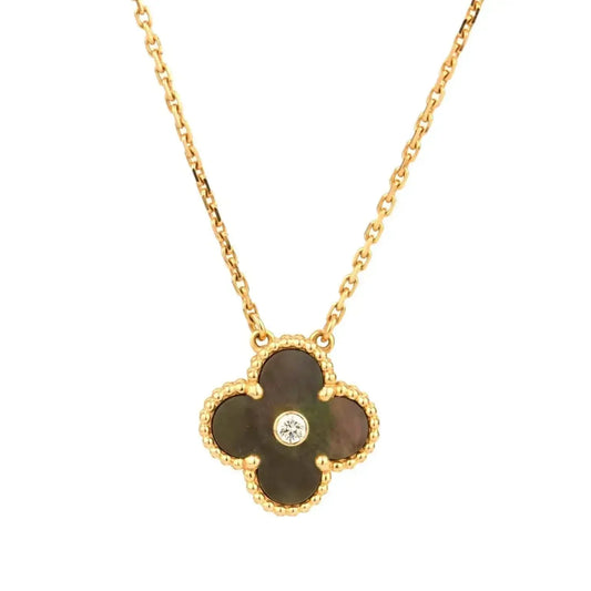 [Marin-Jewelry]CLOVER 15MM DIAMOND AND MOTHER-OF-GREY NECKLACE