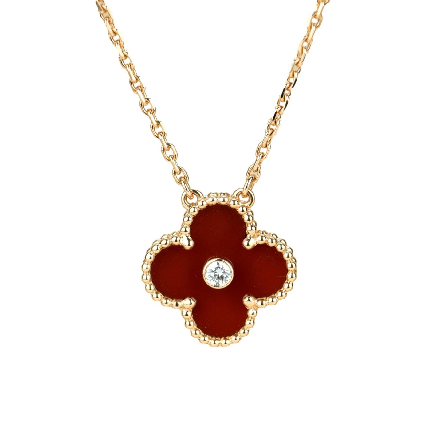 [Marin-Jewelry]CLOVER 15MM DIAMOND CARNELIAN NECKLACE