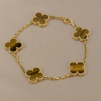 [Marin-Jewelry] CLOVER 5 MOTIFS TIGER EYE BRACELET COLLECTION