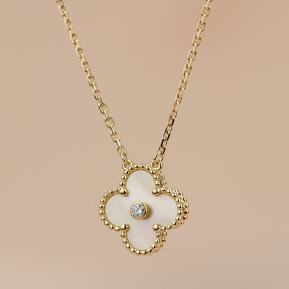 [Marin-Jewelry]CLOVER 15MM DIAMOND GOLD MOTHER OF PEARL NECKLACE
