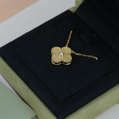 [Marin-Jewelry]CLOVER 15MM DIAMOND GOLD MOTHER OF PEARL NECKLACE