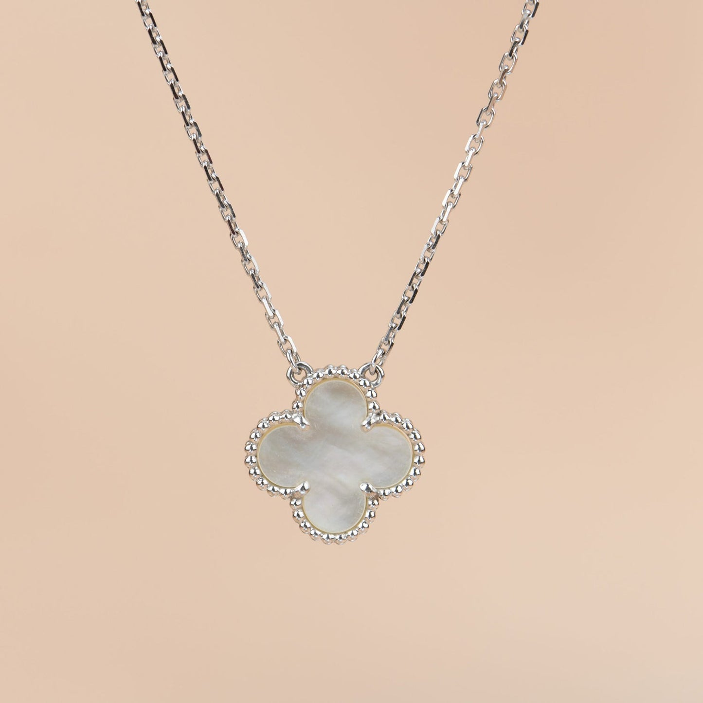[Marin-Jewelry]CLOVER  15MM WHITE MOTHER-OF-PEARL SILVER