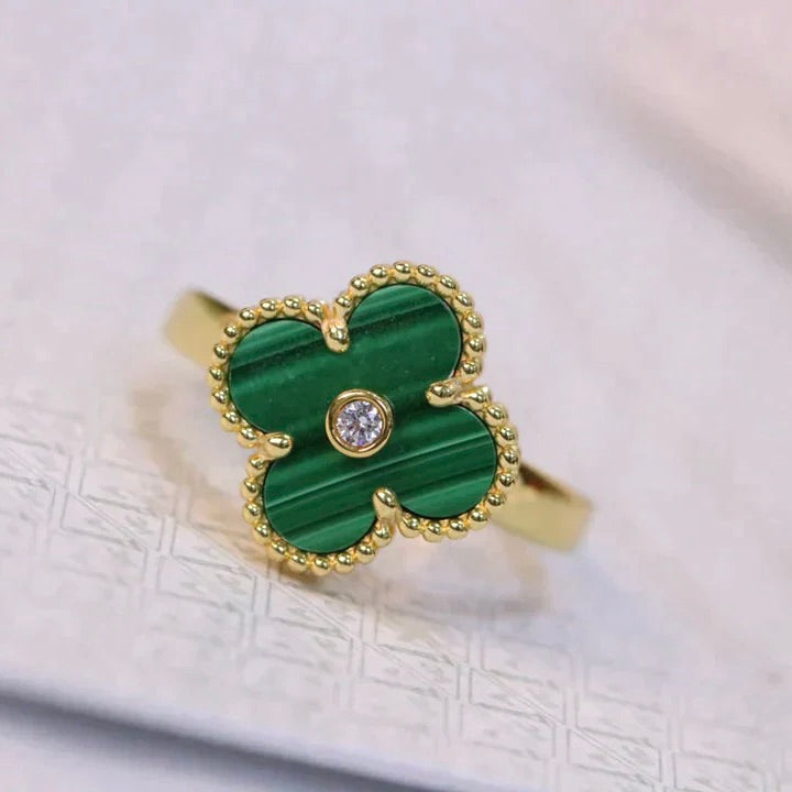 [Marin-Jewelry]CLOVER MALACHITE RING GOLD DIAMOND