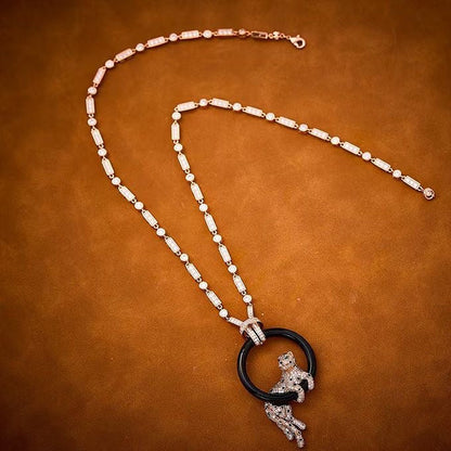 [Marin-Jewelry jewelrys]NEW BLACK CIRCLE PANTHER FULL DIAMOND NECKLACE