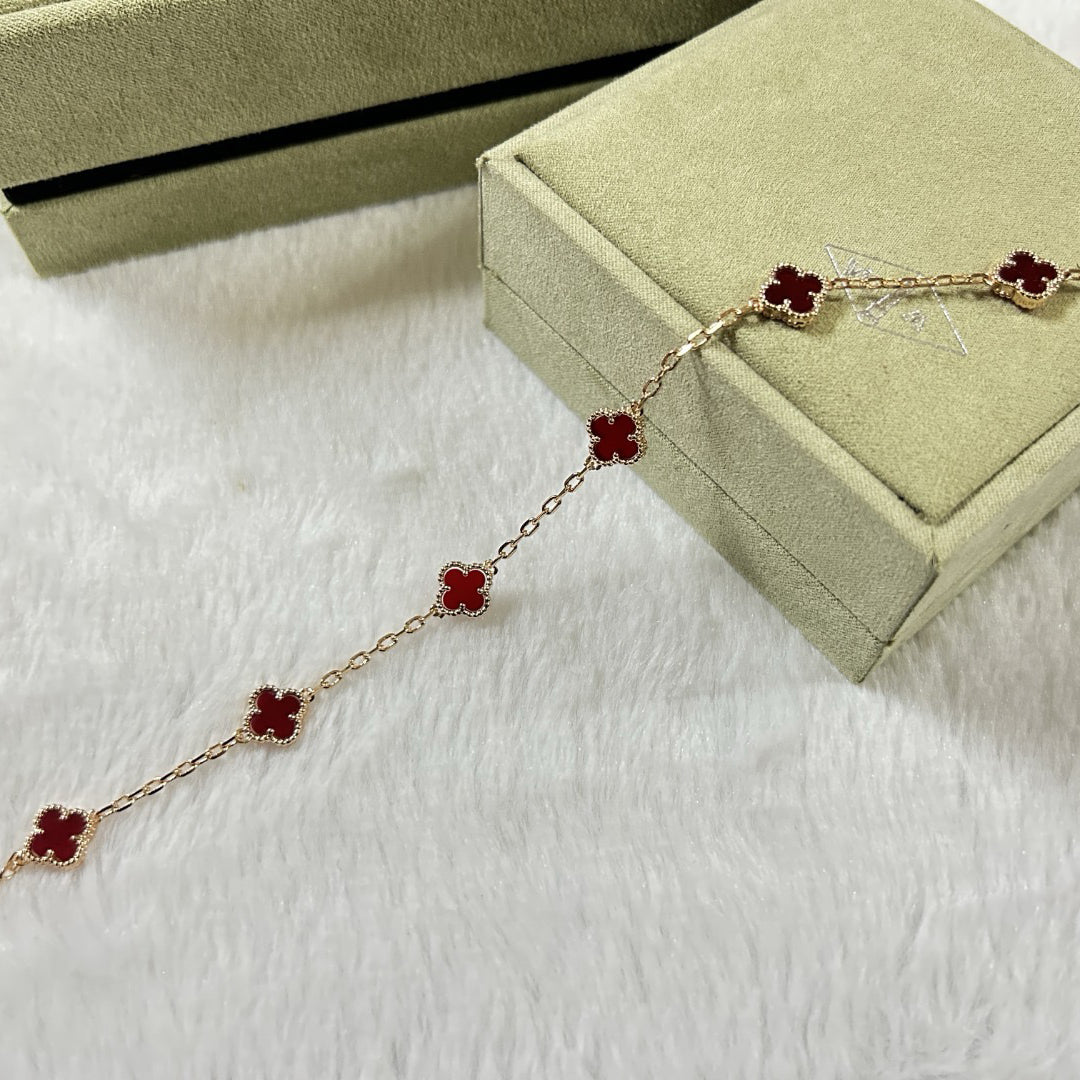[Marin-Jewelry]CLOVER 6 MOTIF RED AGATE BRACELET-w