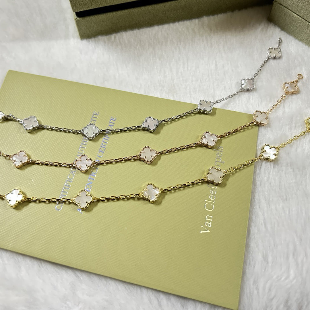 [Marin-Jewelry]CLOVER 6 MOTIF WHITE MOP BRACELET-w
