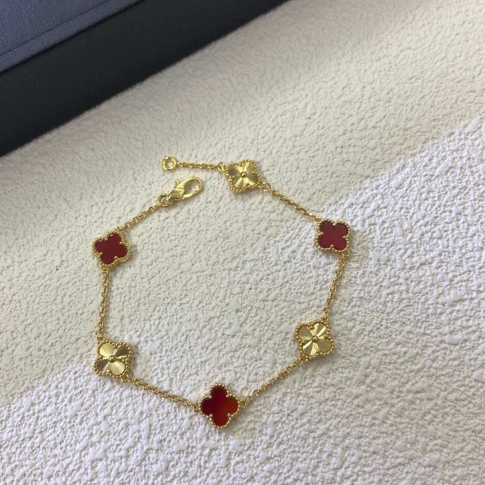 [Marin-Jewelry]CLOVER 6 MOTIF RED AGATE LASER BRACELET-w