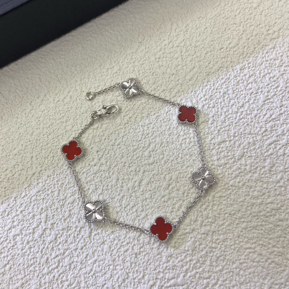 [Marin-Jewelry]CLOVER 6 MOTIF RED AGATE LASER BRACELET-w