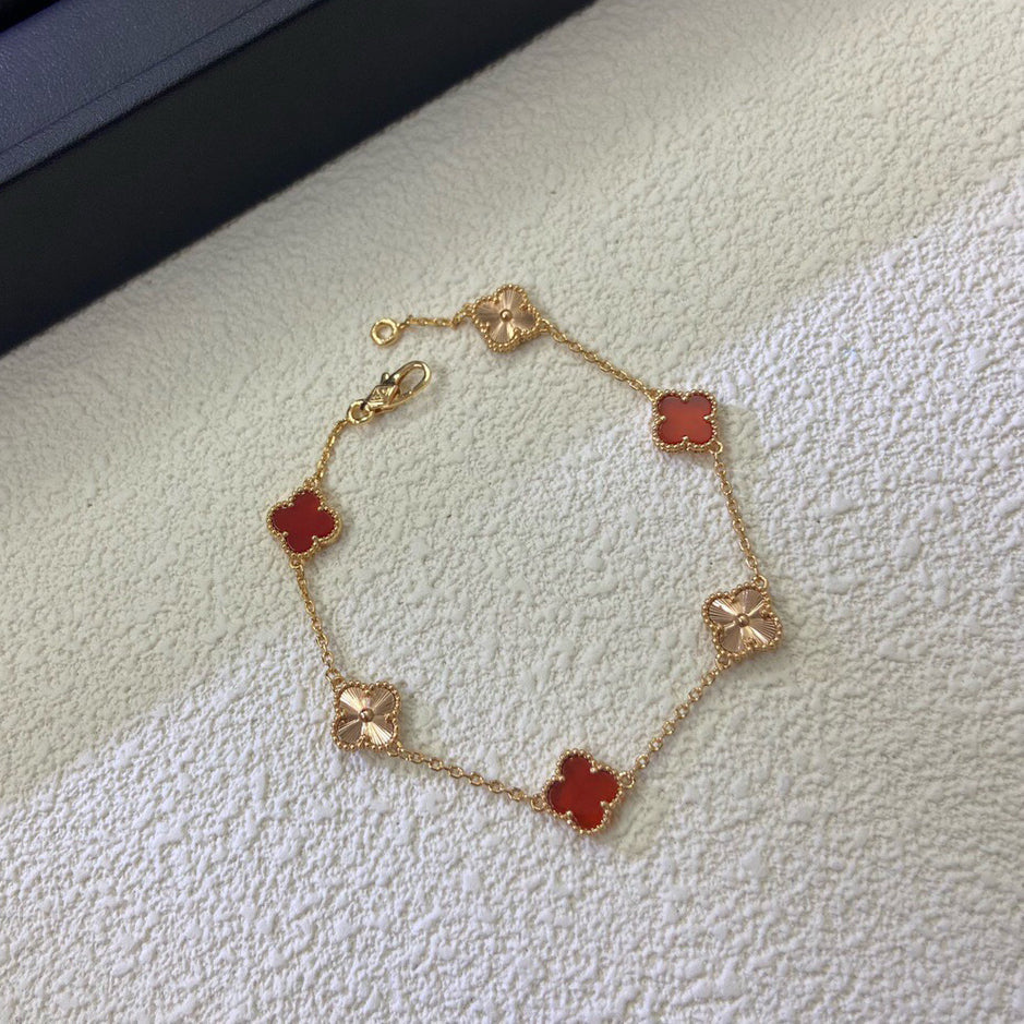 [Marin-Jewelry]CLOVER 6 MOTIF RED AGATE LASER BRACELET-w