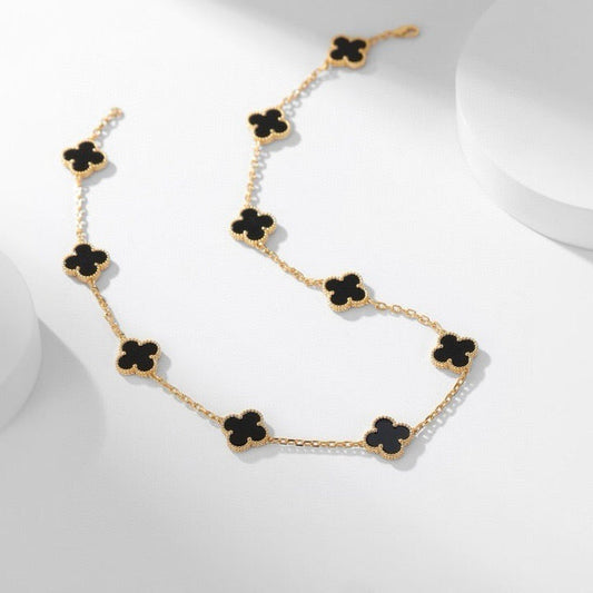 [Marin-Jewelry]CLOVER 10 MOTIFS ONYX NECKLACE