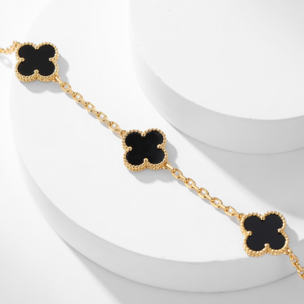 [Marin-Jewelry]CLOVER 10 MOTIFS ONYX NECKLACE