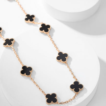 [Marin-Jewelry]CLOVER 10 MOTIFS ONYX NECKLACE