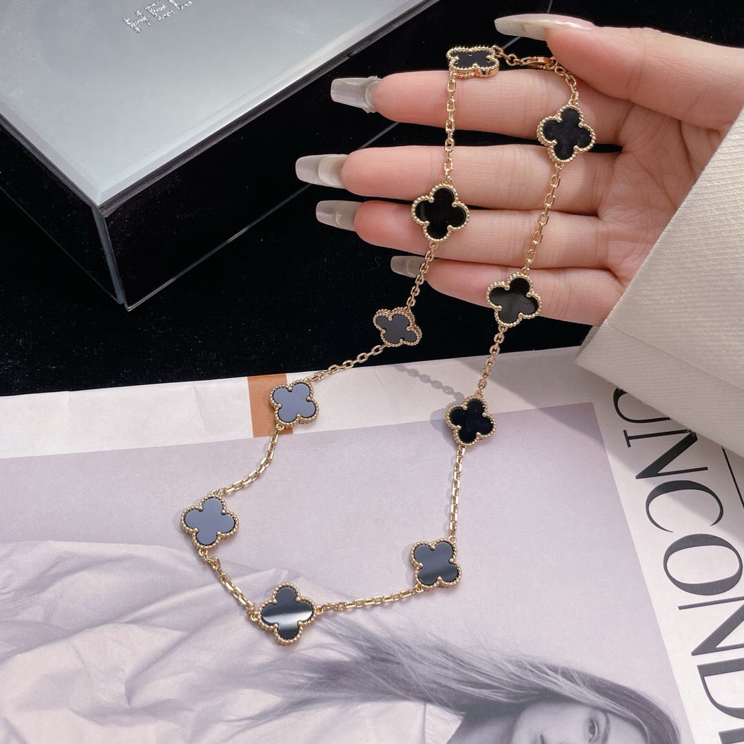 [Marin-Jewelry]CLOVER 10 MOTIFS ONYX NECKLACE