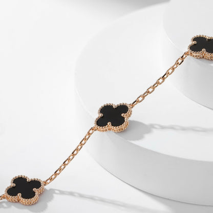 [Marin-Jewelry]CLOVER 10 MOTIFS ONYX NECKLACE