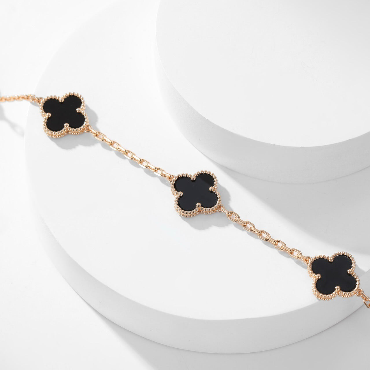 [Marin-Jewelry]CLOVER 10 MOTIFS ONYX NECKLACE