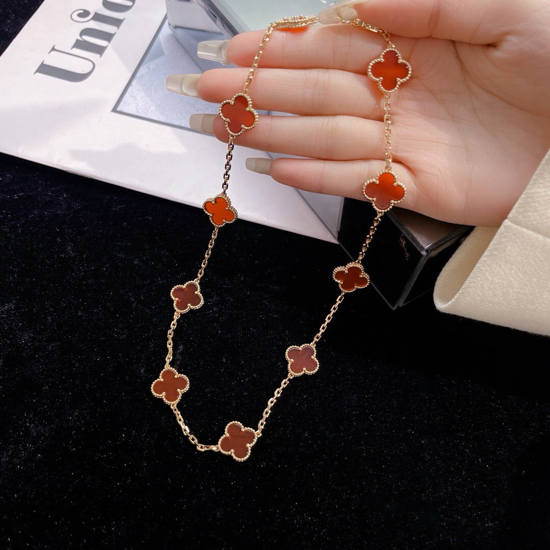 [Marin-Jewelry]CLOVER 10 MOTIFS CARNELIAN NECKLACE