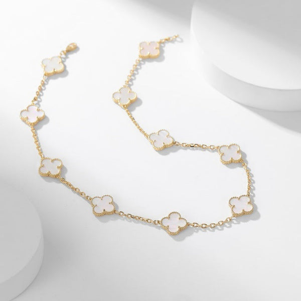 [Marin-Jewelry]COLLIER 10 MOTIFS TRÈFLE NACRE BLANCHE