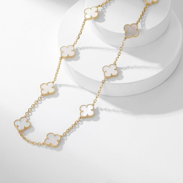 [Marin-Jewelry]CLOVER 10 MOTIFS WHITE MOTHER OF PEARL NECKLACE