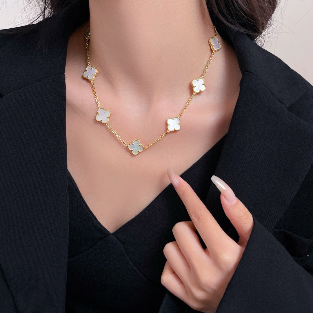 [Marin-Jewelry]CLOVER 10 MOTIFS WHITE MOTHER OF PEARL NECKLACE