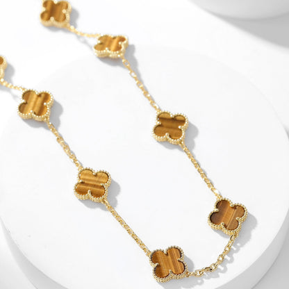 [Marin-Jewelry]CLOVER 10 MOTIFS TIGER EYE NECKLACE
