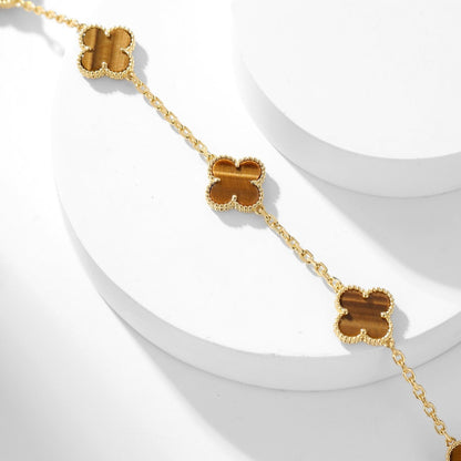 [Marin-Jewelry]CLOVER 10 MOTIFS TIGER EYE NECKLACE
