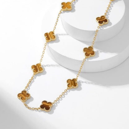 [Marin-Jewelry]CLOVER 10 MOTIFS TIGER EYE NECKLACE