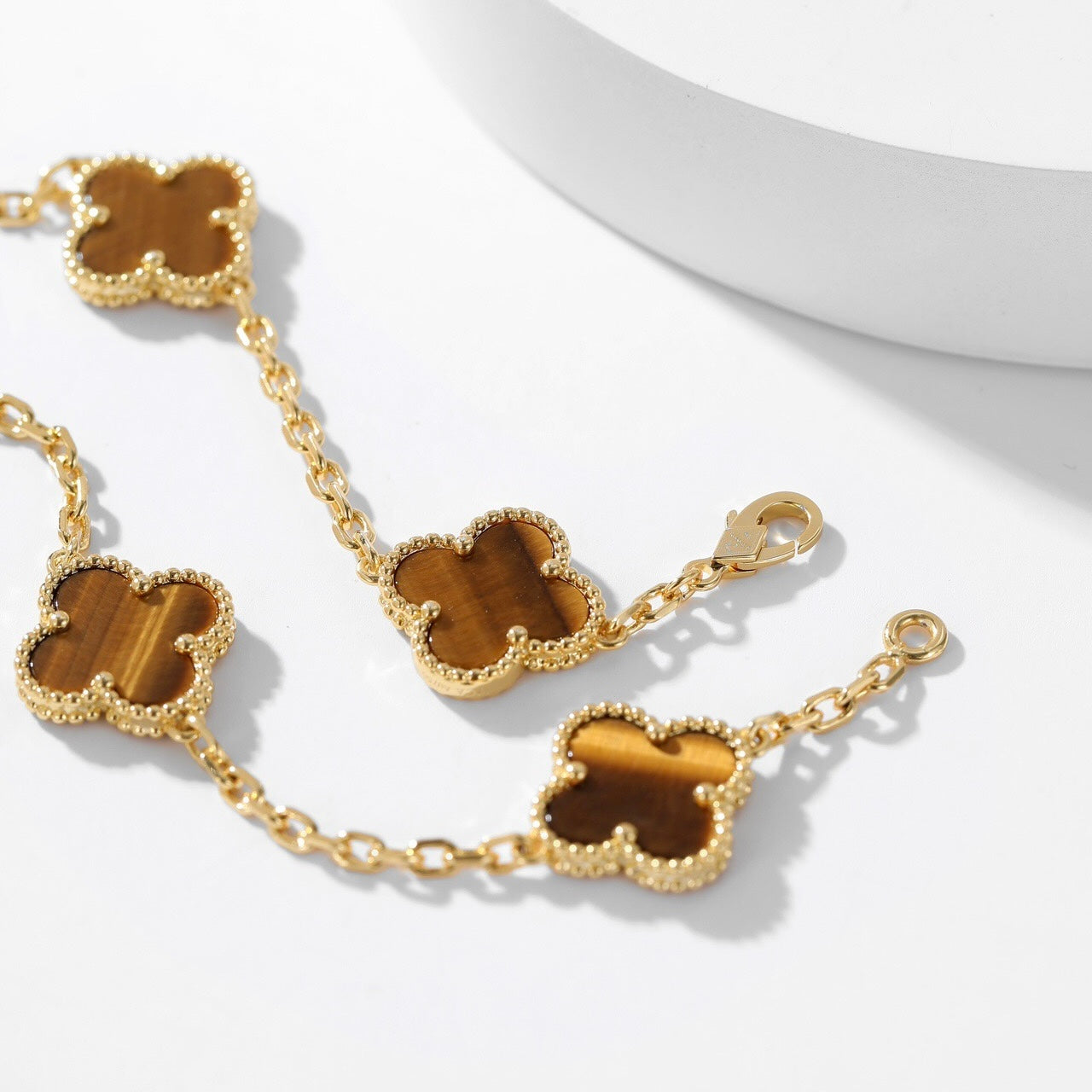 [Marin-Jewelry]CLOVER 10 MOTIFS TIGER EYE NECKLACE