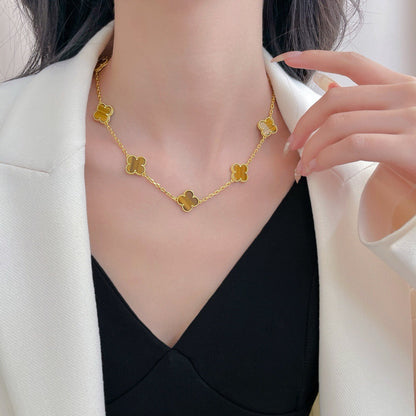 [Marin-Jewelry]CLOVER 10 MOTIFS TIGER EYE NECKLACE