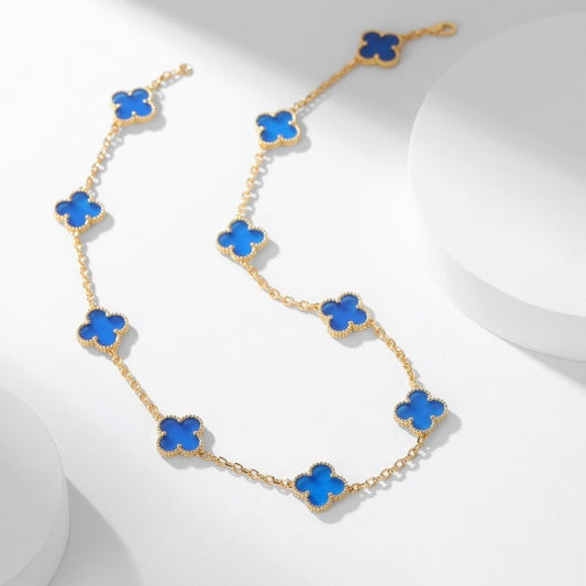 [Marin-Jewelry]CLOVER 10 MOTIFS BLUE AGATE NECKLACE