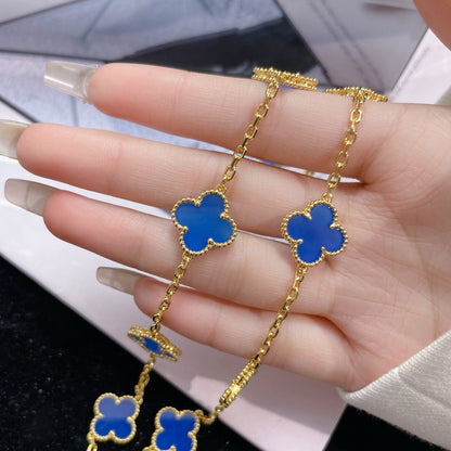 [Marin-Jewelry]CLOVER 10 MOTIFS BLUE AGATE NECKLACE