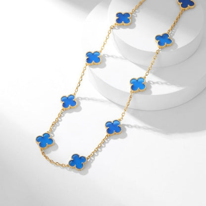 [Marin-Jewelry]CLOVER 10 MOTIFS BLUE AGATE NECKLACE