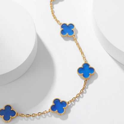 [Marin-Jewelry]CLOVER 10 MOTIFS BLUE AGATE NECKLACE