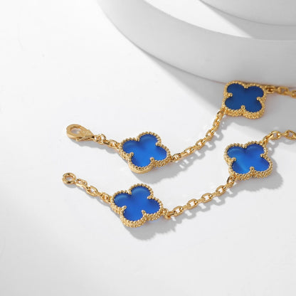 [Marin-Jewelry]CLOVER 10 MOTIFS BLUE AGATE NECKLACE