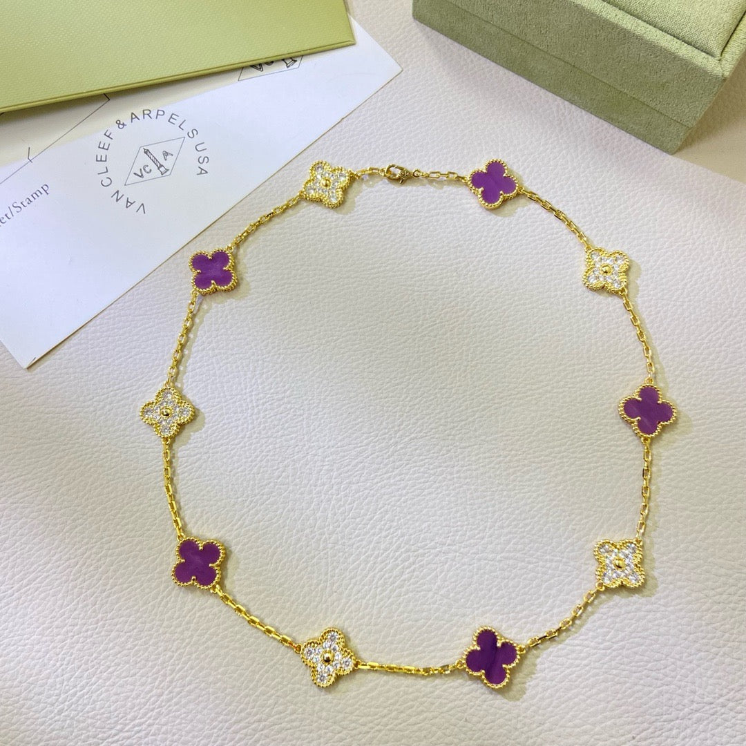 [Marin-Jewelry Jewelry]CLOVER 10 MOTIFS  PURPLE VIOLET DIAMOND NECKLACE