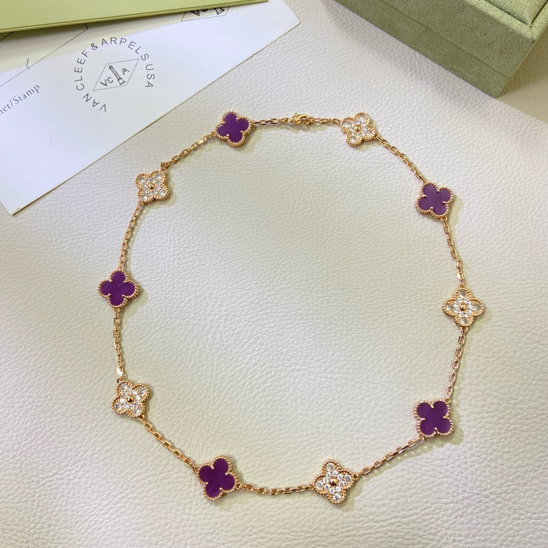 [Marin-Jewelry Jewelry]CLOVER 10 MOTIFS  PURPLE VIOLET DIAMOND NECKLACE