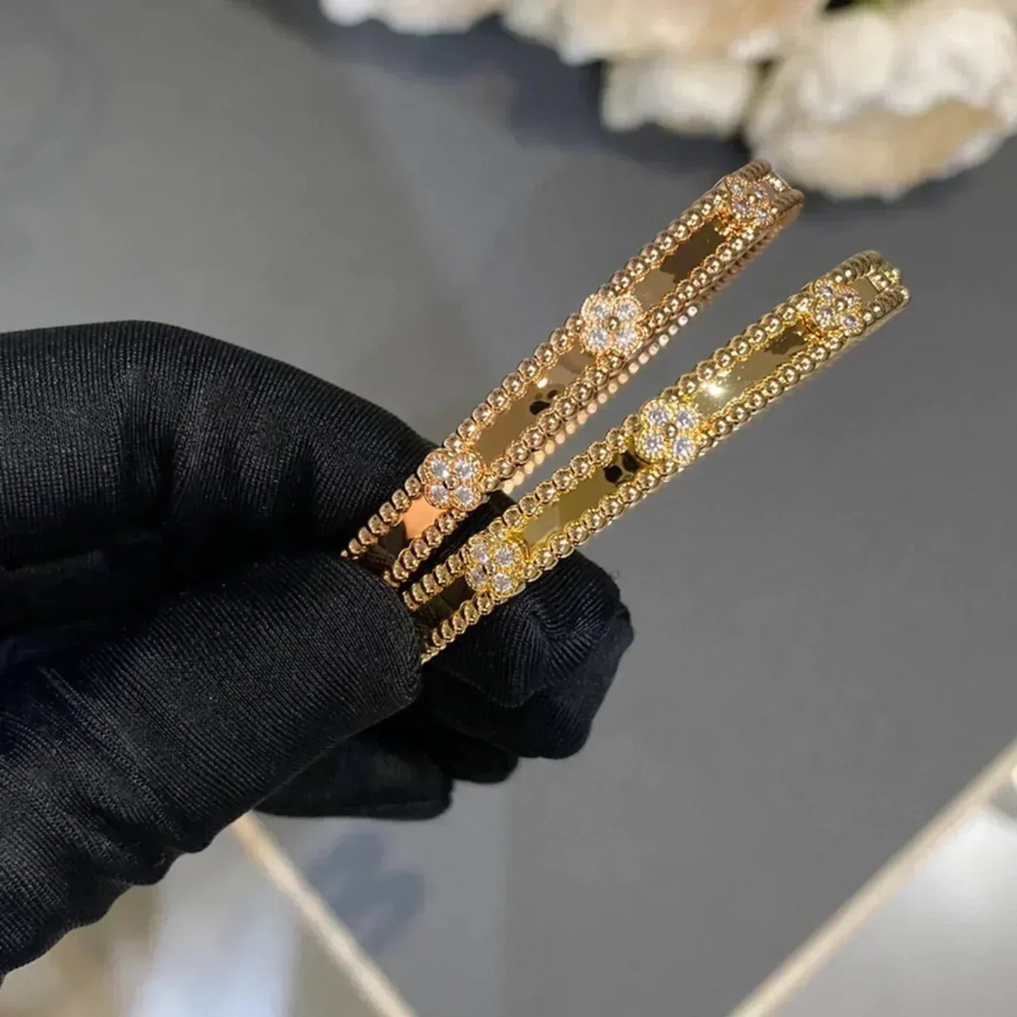 [Marin-Jewelry]CLOVER BRACELET 4MM DIAMONDS