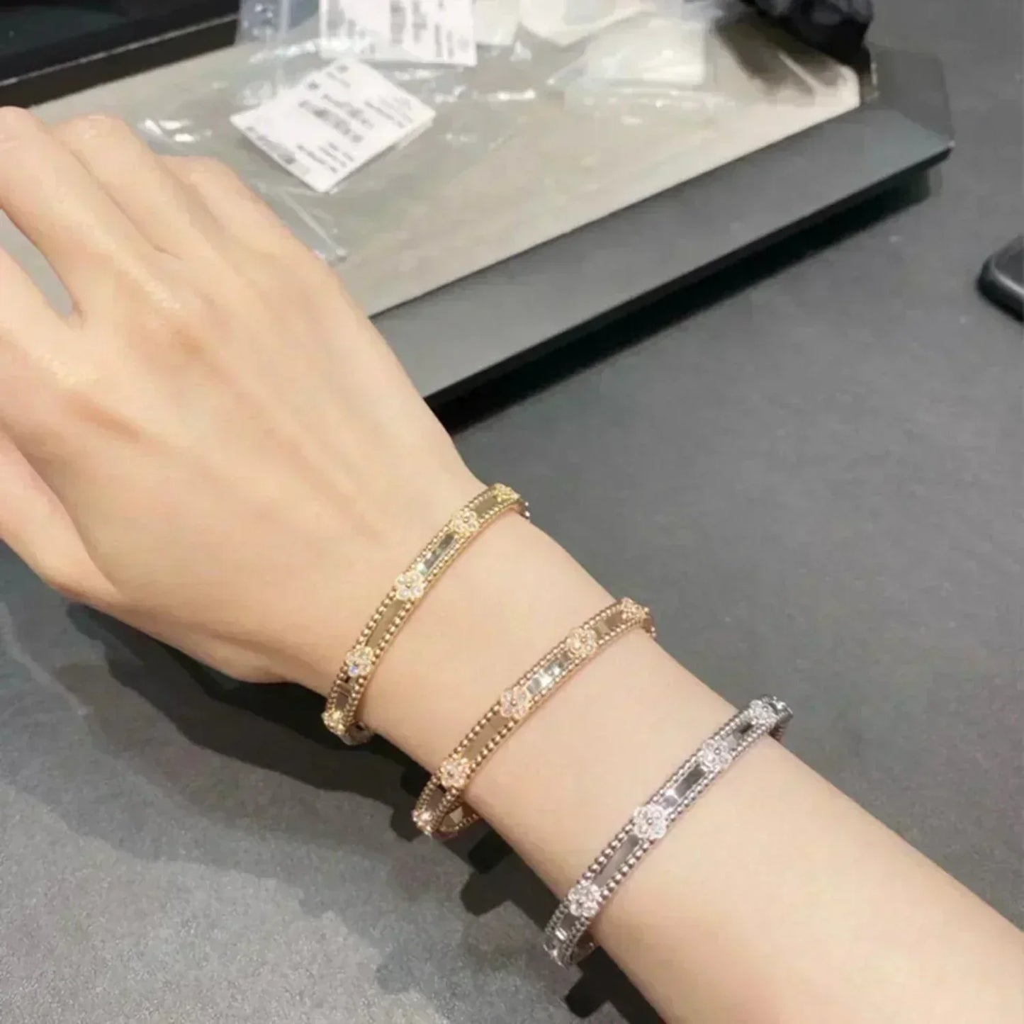[Marin-Jewelry]CLOVER BRACELET 4MM DIAMONDS