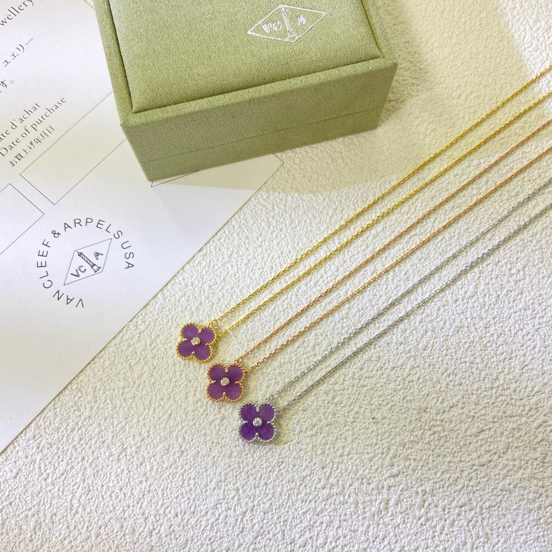 [Marin-Jewelry Jewelry]CLOVER 15MM DIAMOND  PURPLE VIOLET NECKLACE