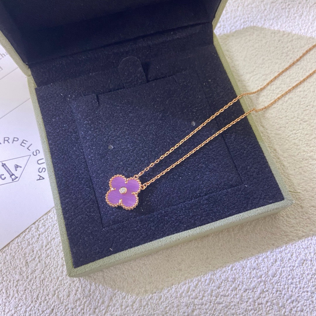 [Marin-Jewelry Jewelry]CLOVER 15MM DIAMOND  PURPLE VIOLET NECKLACE