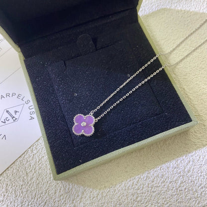 [Marin-Jewelry Jewelry]CLOVER 15MM DIAMOND  PURPLE VIOLET NECKLACE