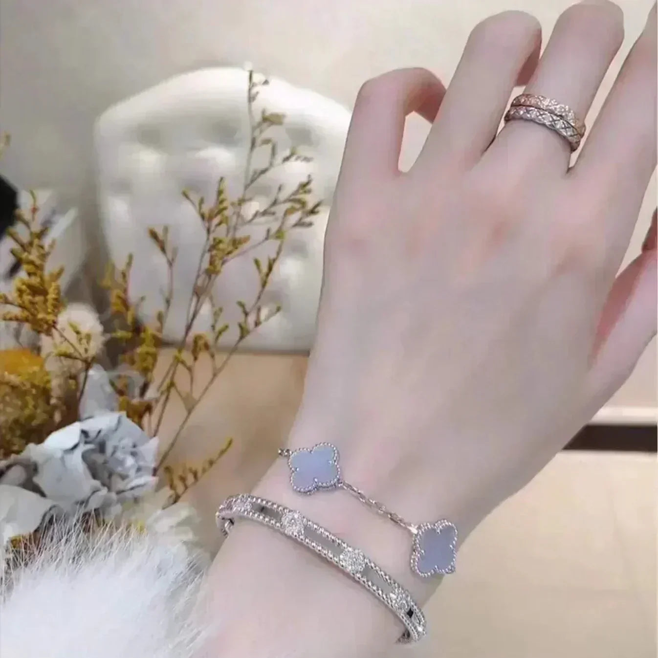 [Marin-Jewelry] CLOVER 5 MOTIF PURPLE CHALCEDONY BRACELET COLLECTION