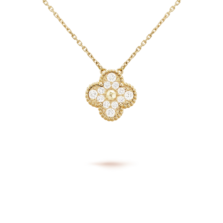 [Marin-Jewelry]CLOVER 15MM DIAMOND SINGLE FLOWER NECKLACE